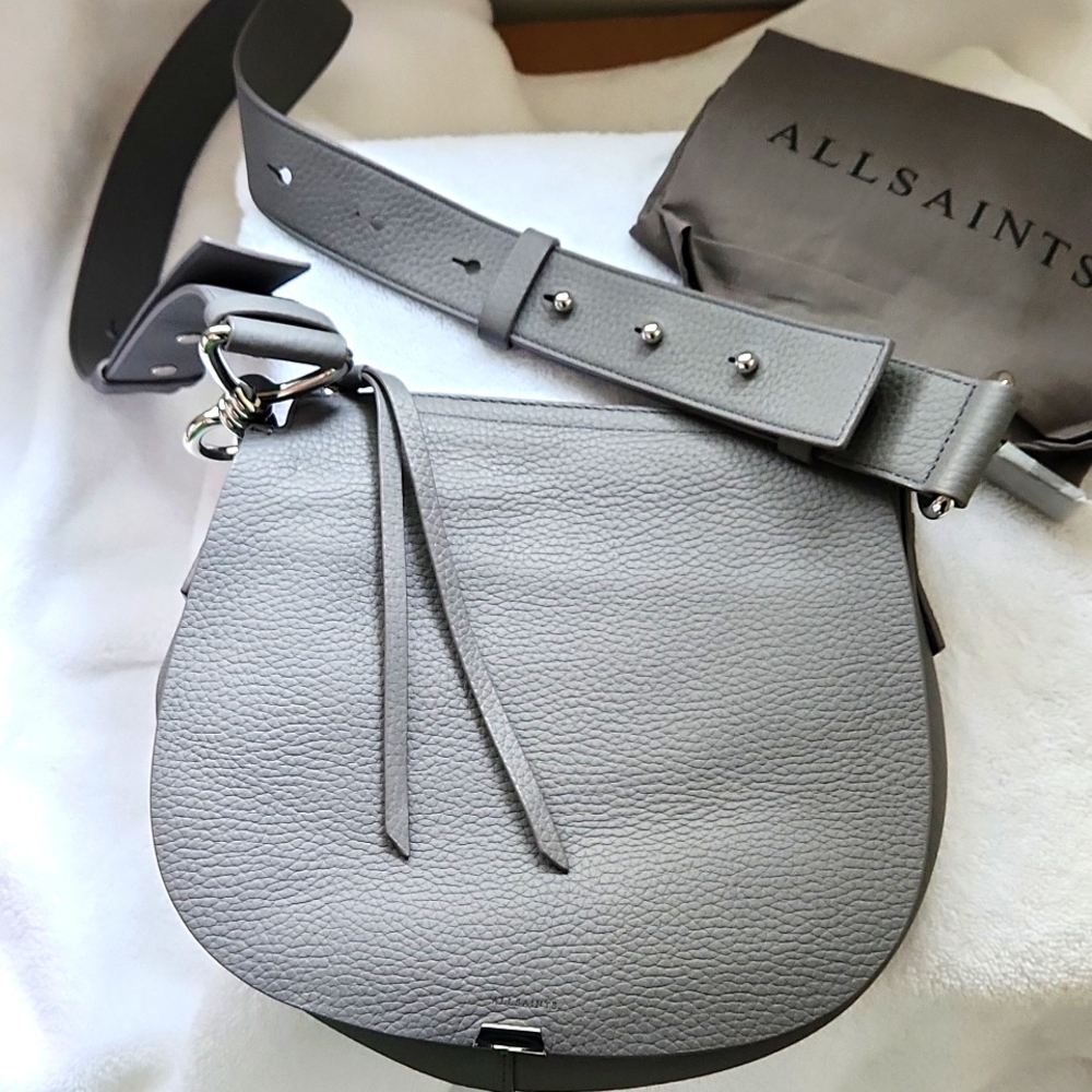 💥Stunning All Saints Gray Pebble Leather Shoulder Crossbody Bag 💥 NWT